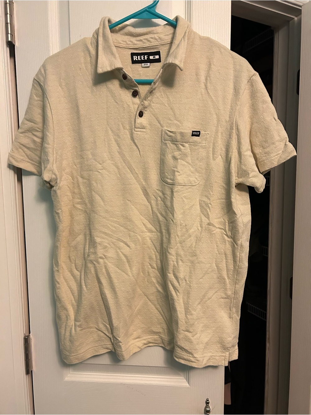 Reef Men's Short Sleeve Polo in Cream with Chest Pocket
